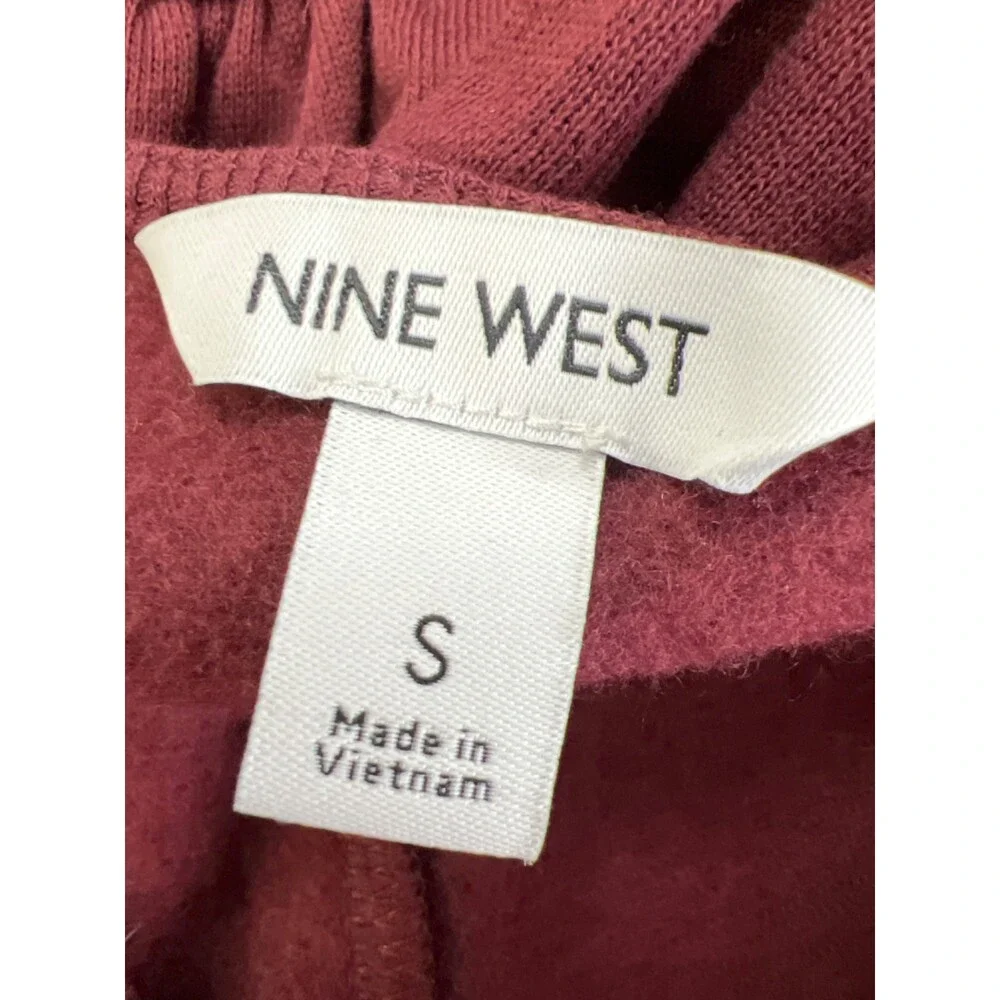 Nine West Women's Burgundy Fleece V Neck Long Sleeve Mini Sweater Dress - S